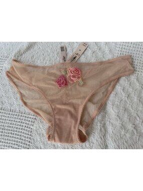 VICTORIA'S SECRET XL PINK EMBROIDERED SHEER RUCHED BUTT BIKINI PANTIES NWT
